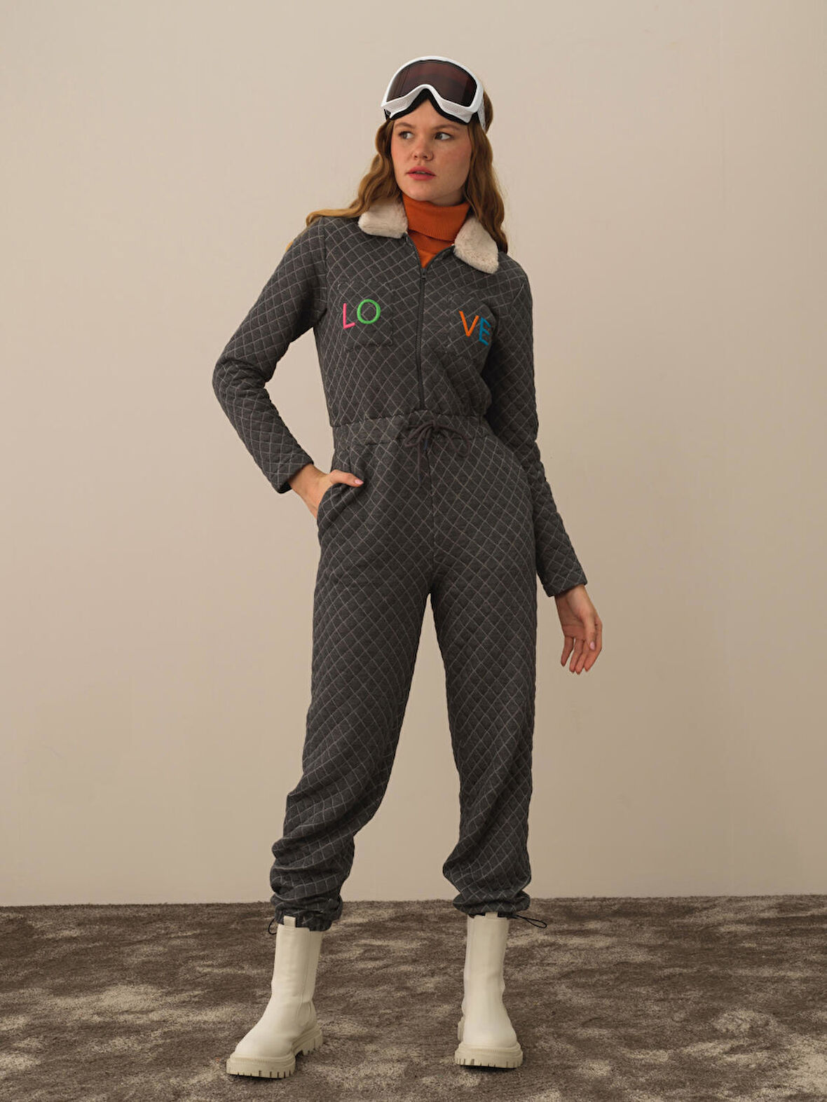 Xint Koyu Gri Pamuk Dokulu Regular Fit Tulum