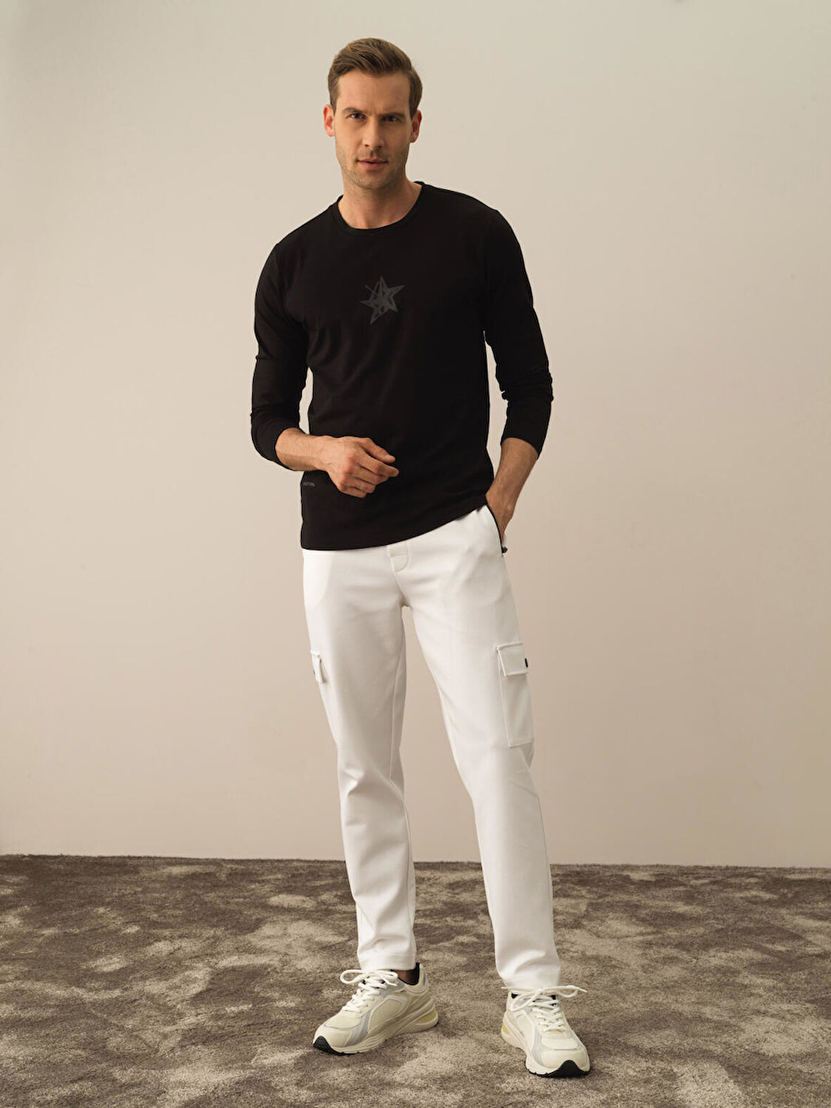 Xint Siyah Modal Dokulu Slim Fit Uzun Kollu Tişört