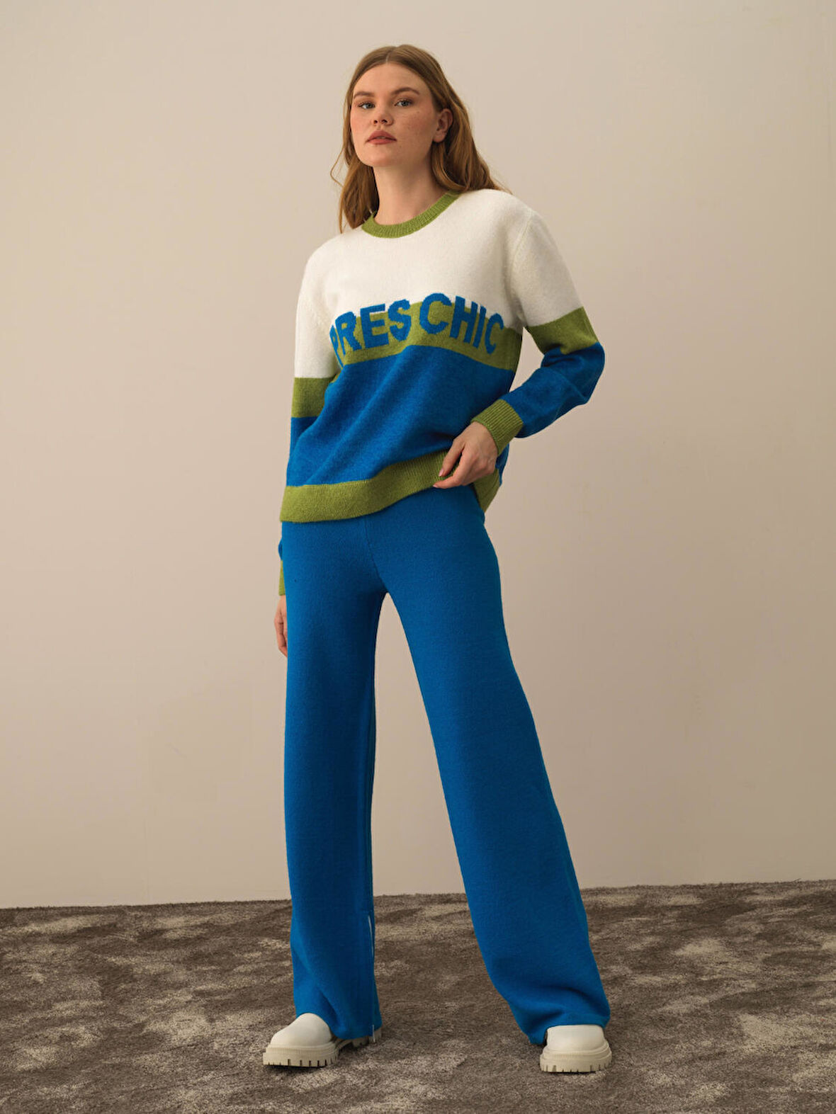 Xint Mavi Doğal Yün Dokulu Regular Fit Pantolon