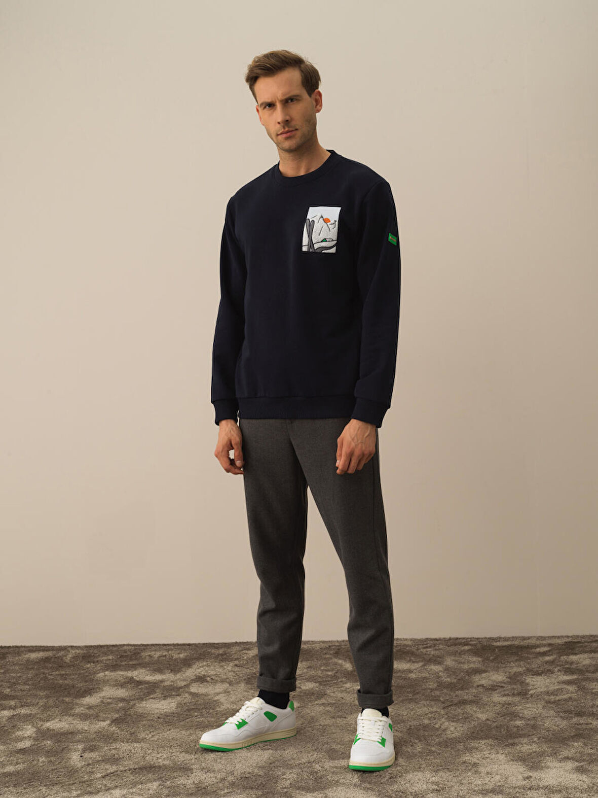 Xint Lacivert Pamuk Dokulu Regular Fit Sweatshirt