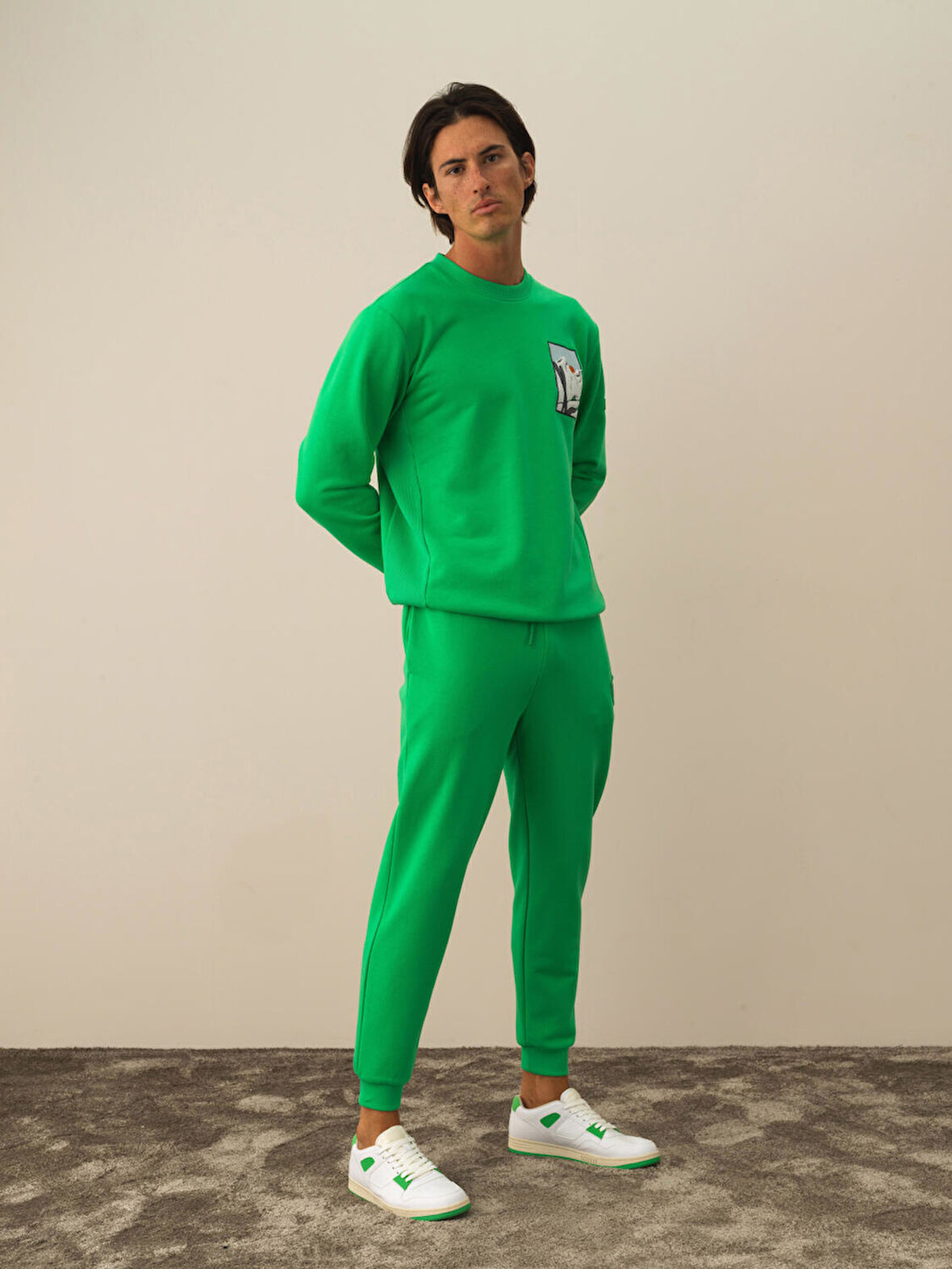 Xint Yeşil Pamuk Dokulu Regular Fit Sweatshirt