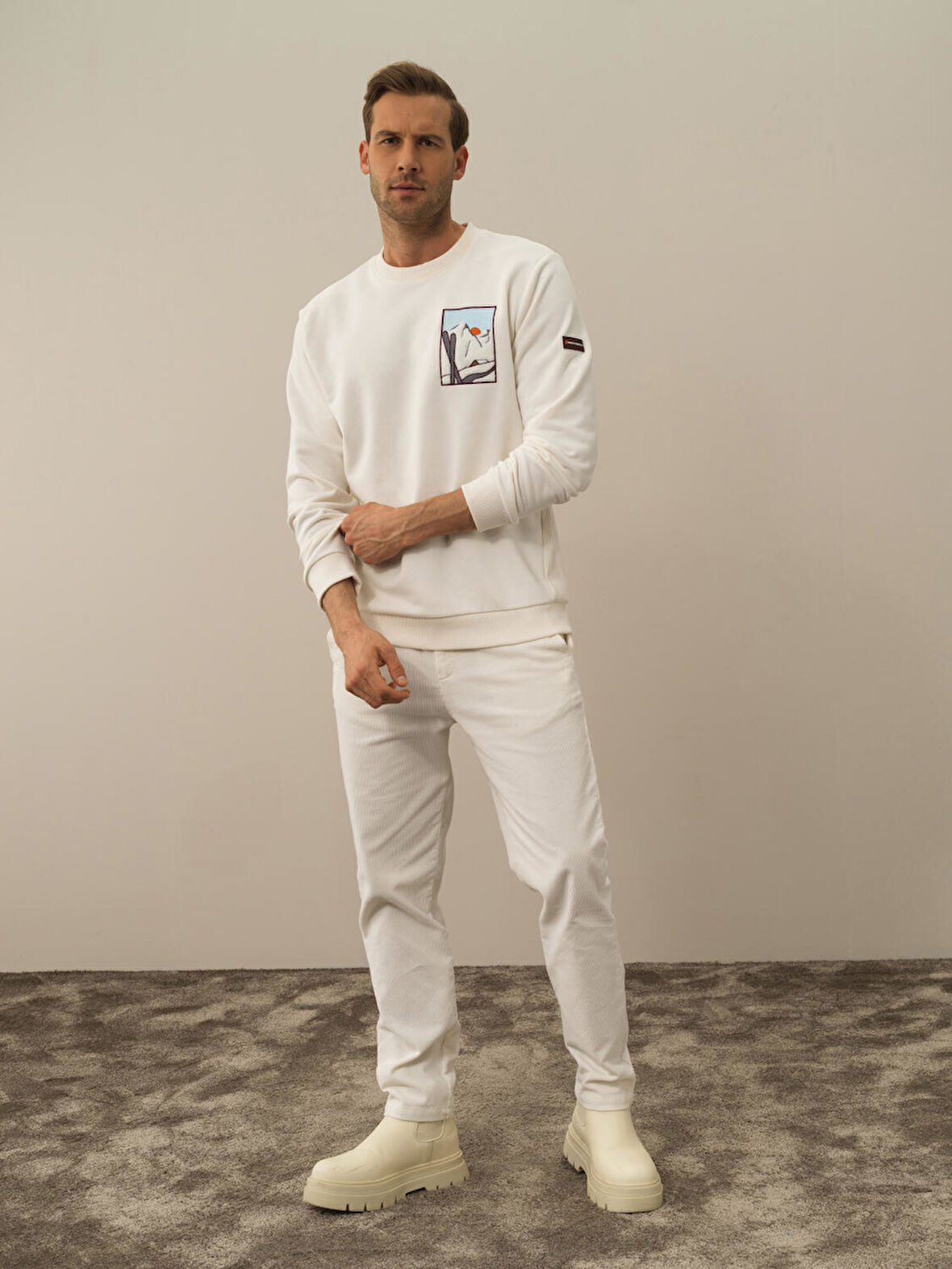 Xint Ekru Pamuk Dokulu Regular Fit Sweatshirt