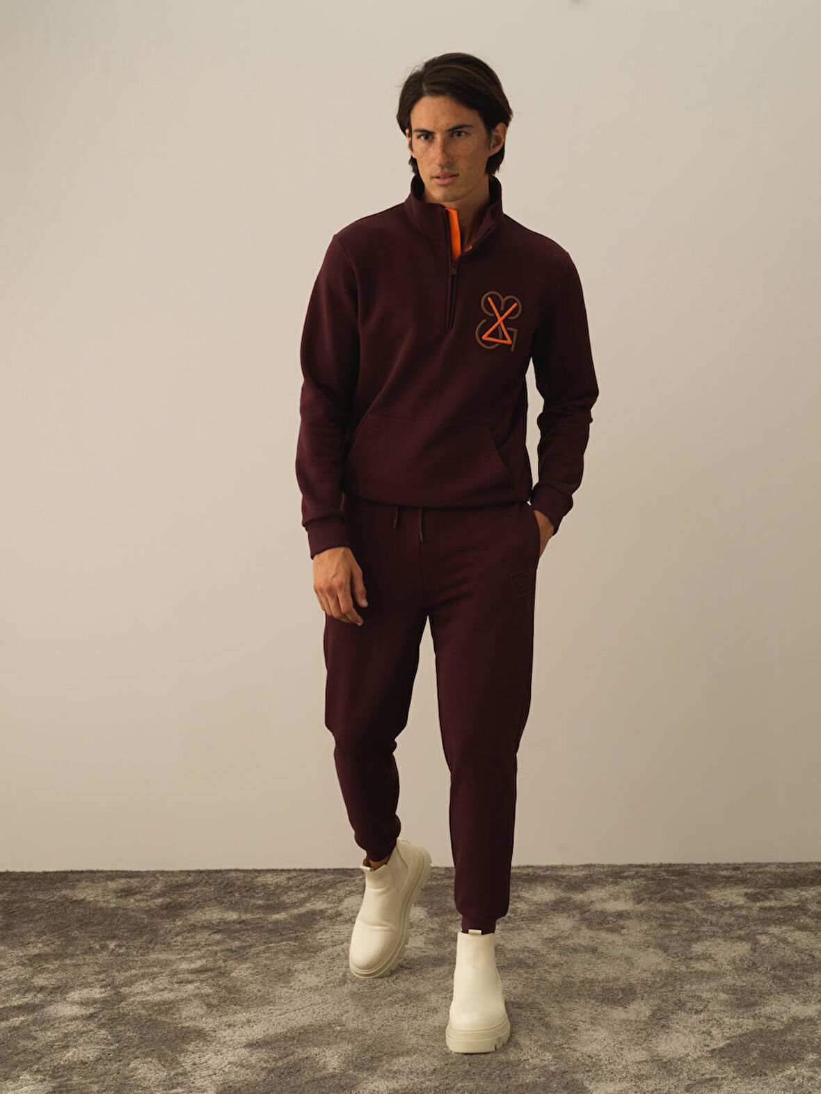 Xint Bordo Pamuk Dokulu Regular Fit Sweat Pantolon