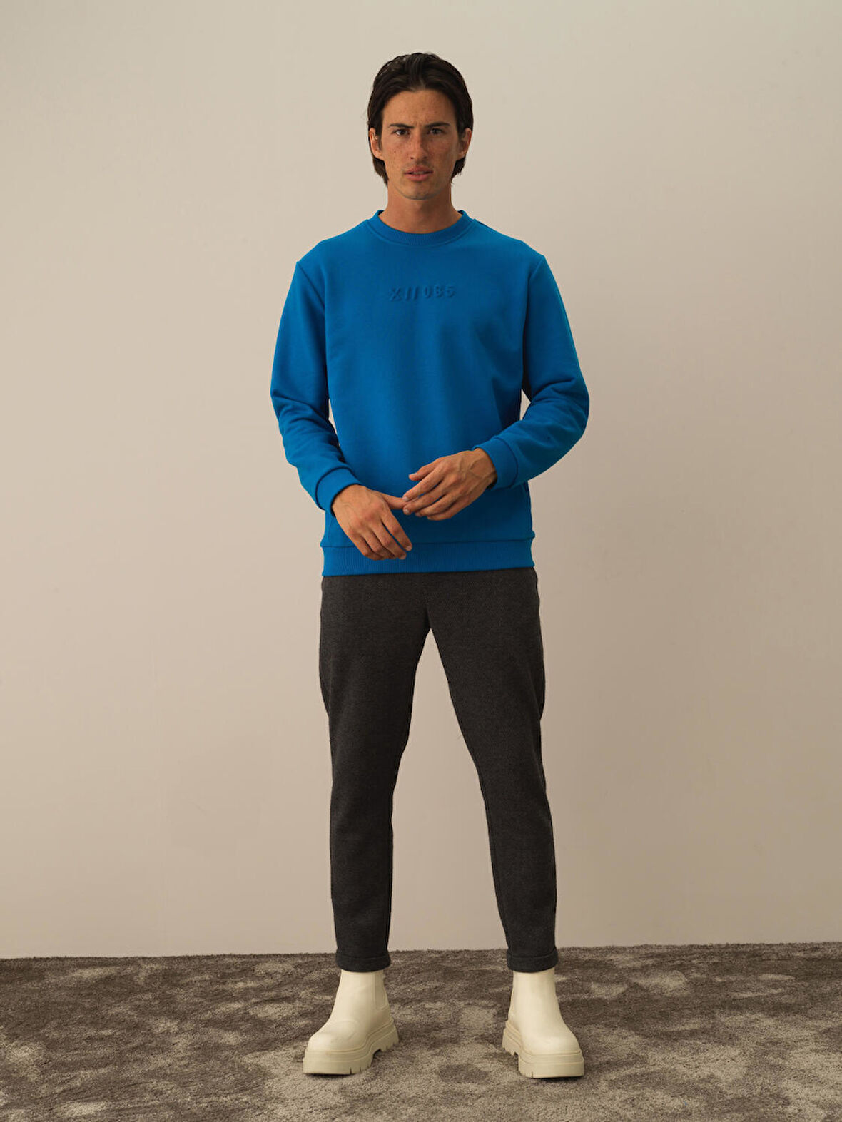 Xint Mavi Pamuk Dokulu Regular Fit Sweatshirt