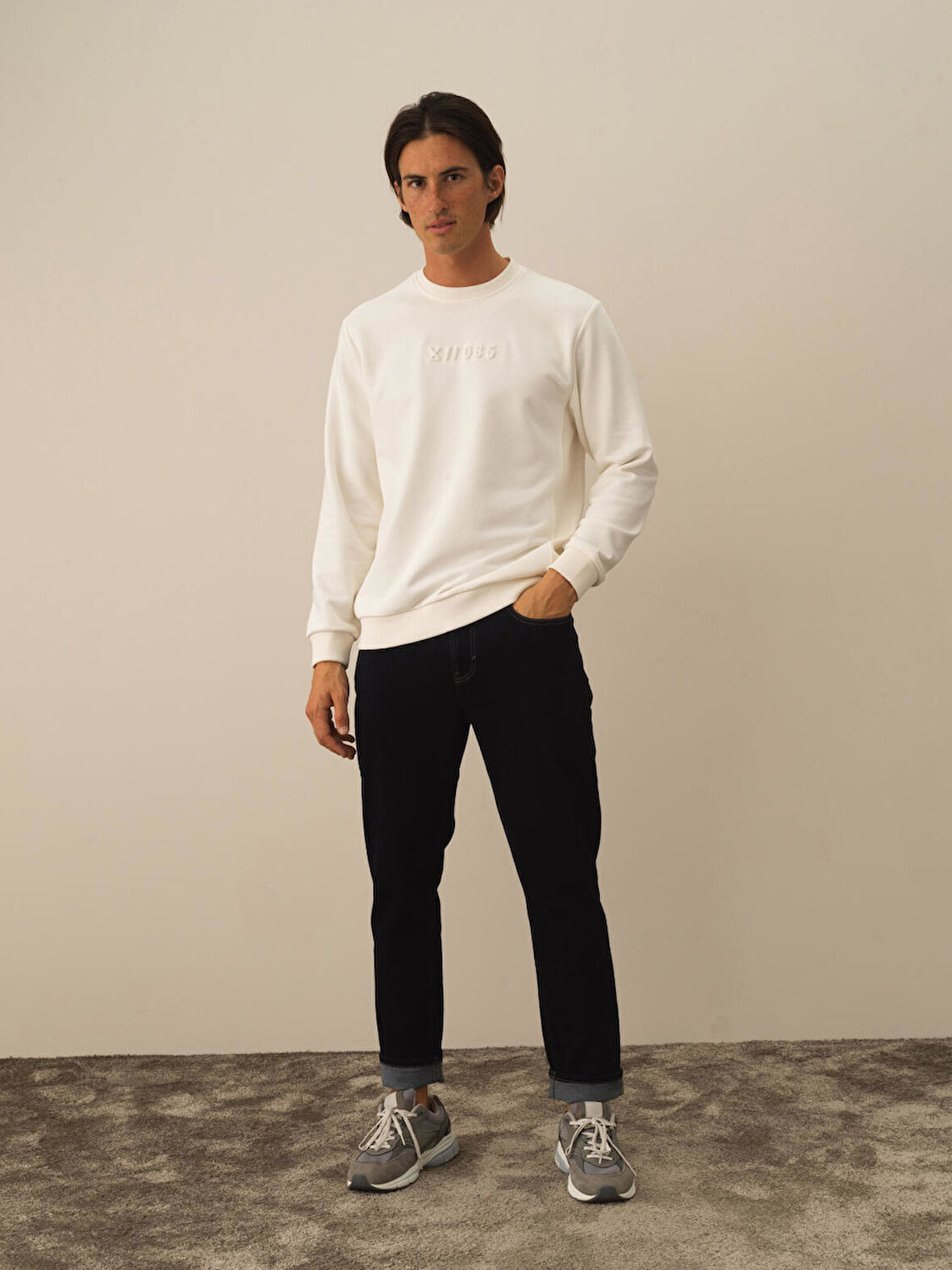 Xint Ekru Pamuk Dokulu Regular Fit Sweatshirt