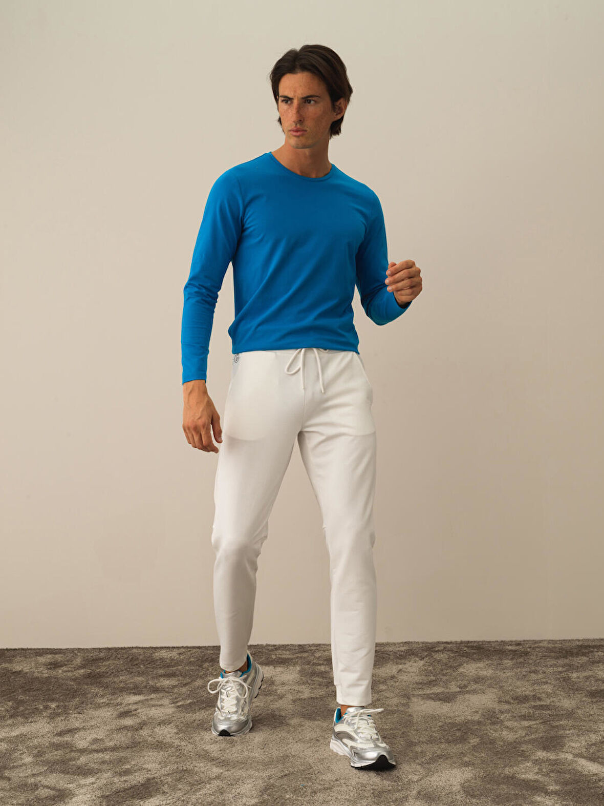 Xint Kırık Beyaz Pamuk Dokulu Slim Fit Sweat Pantolon