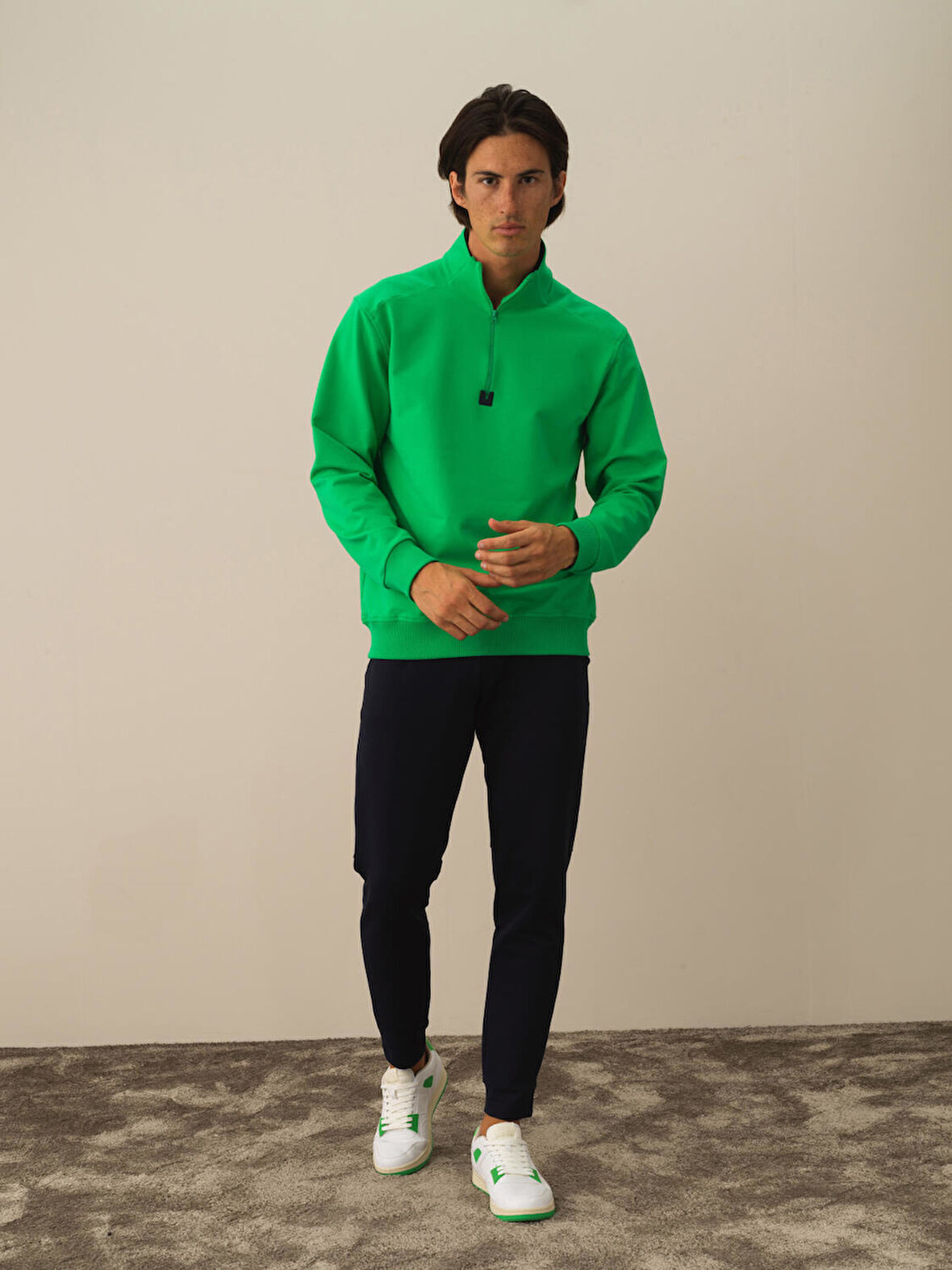 Xint Yeşil Pamuk Dokulu Regular Fit Sweatshirt