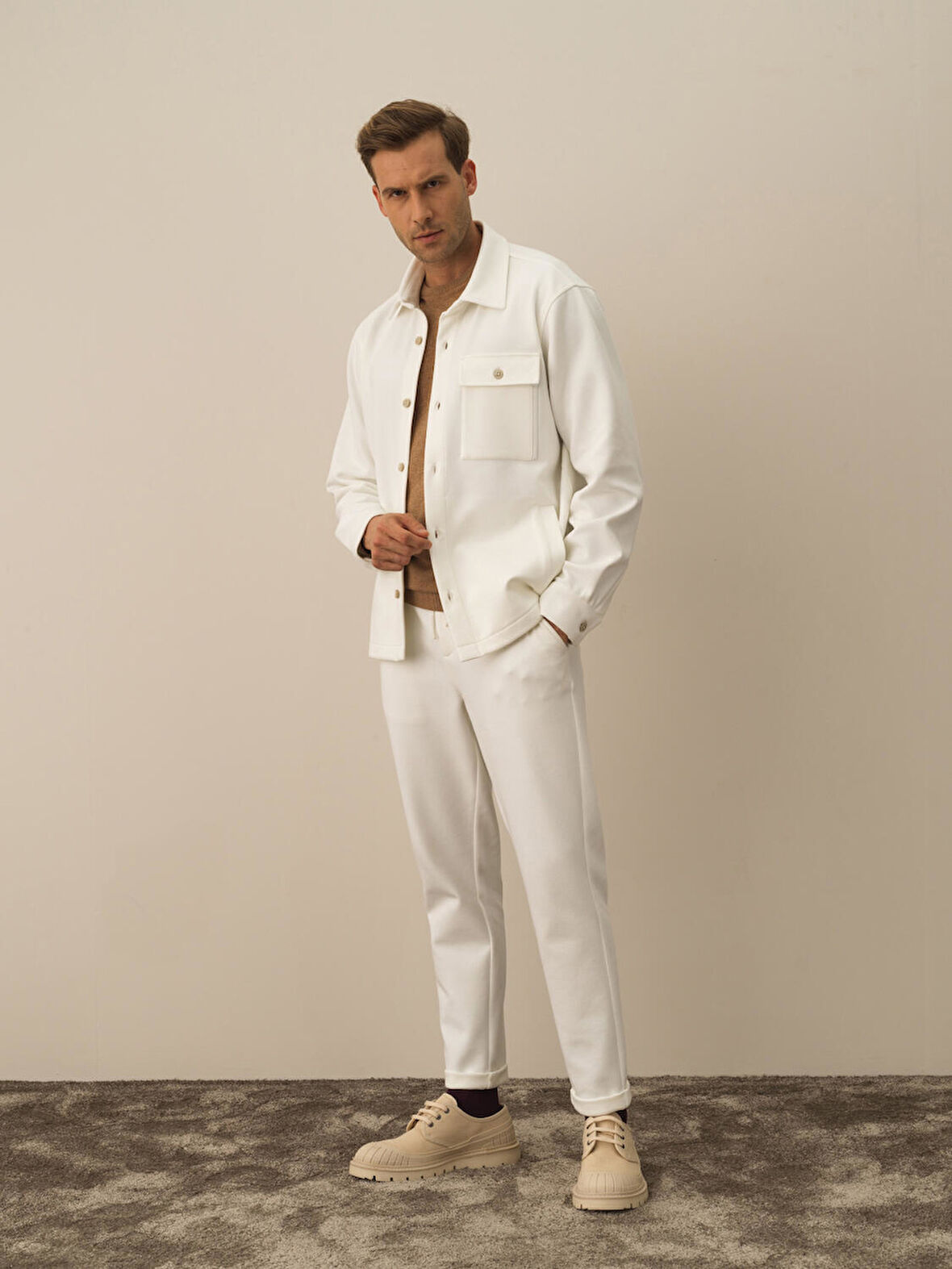 Xint Ekru Pamuk Dokulu Regular Fit Gömlek Ceket