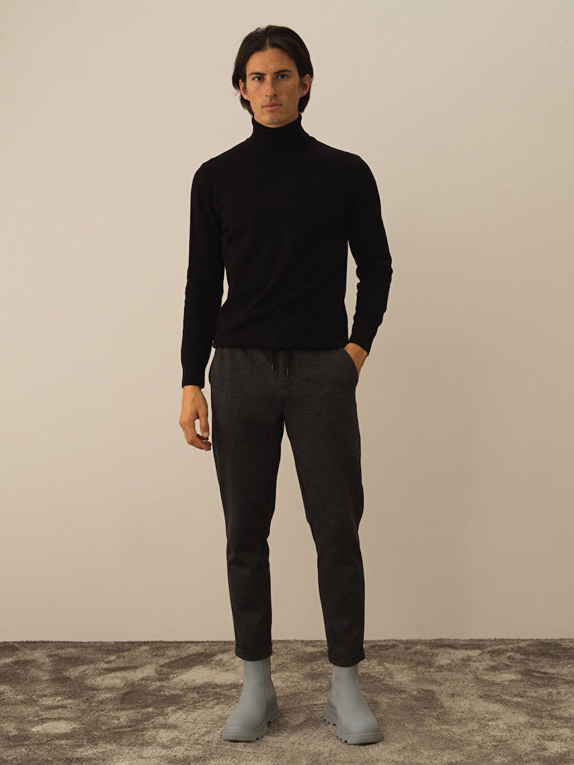 Xint Siyah Pamuk Dokulu Slim Fit Jogger Pantolon
