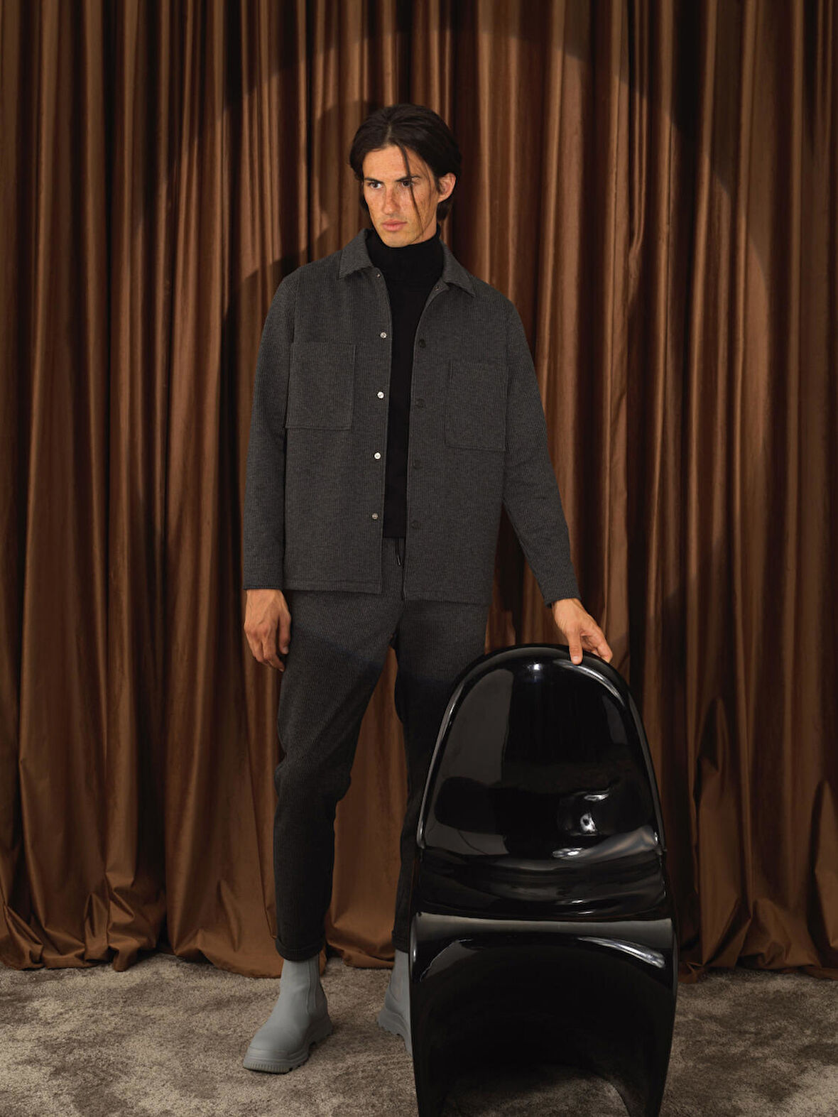 Xint Siyah Pamuk Dokulu Regular Fit Ceket