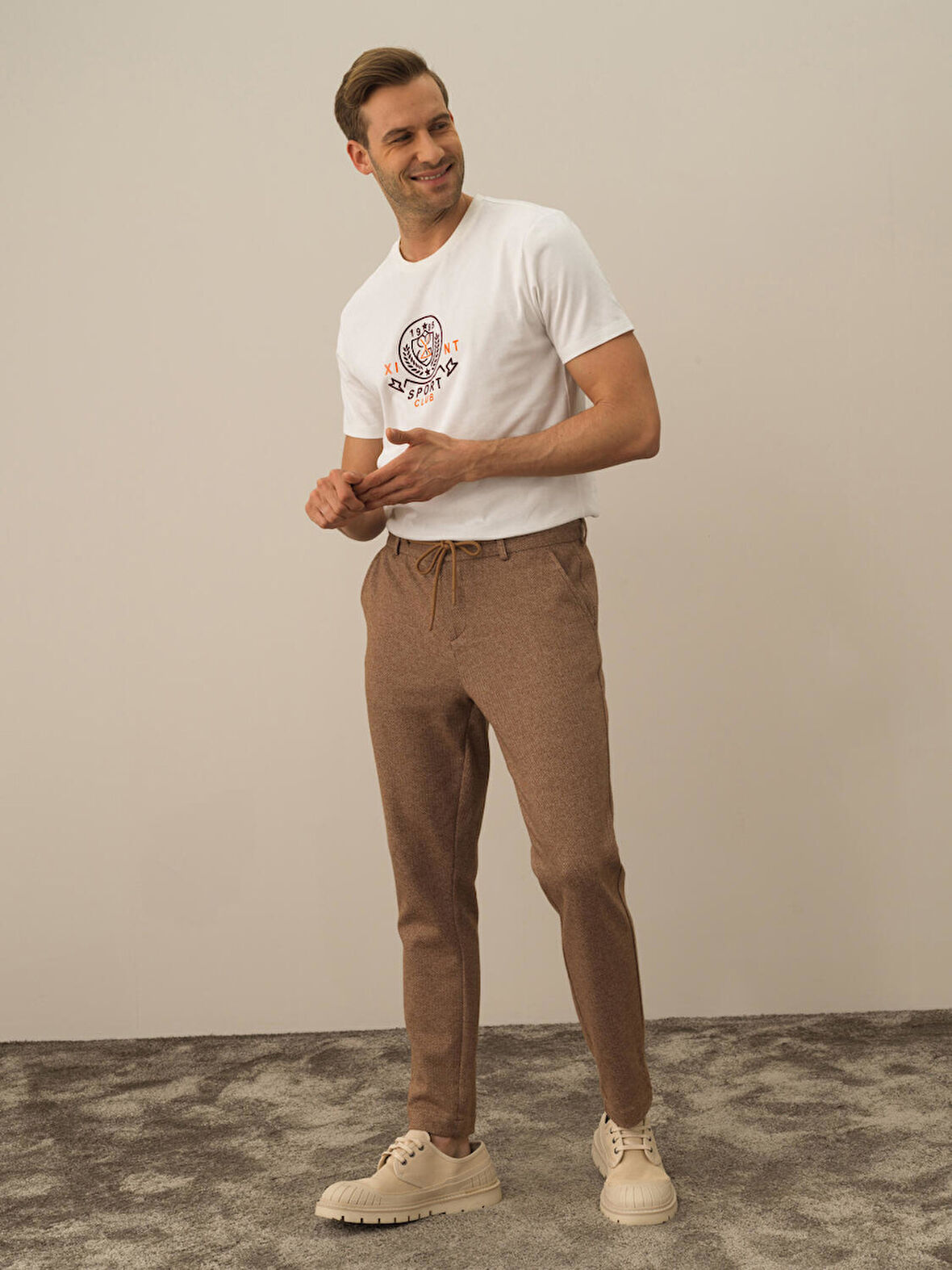 Xint Camel Doğal Yün Dokulu Slim Fit Jogger Pantolon