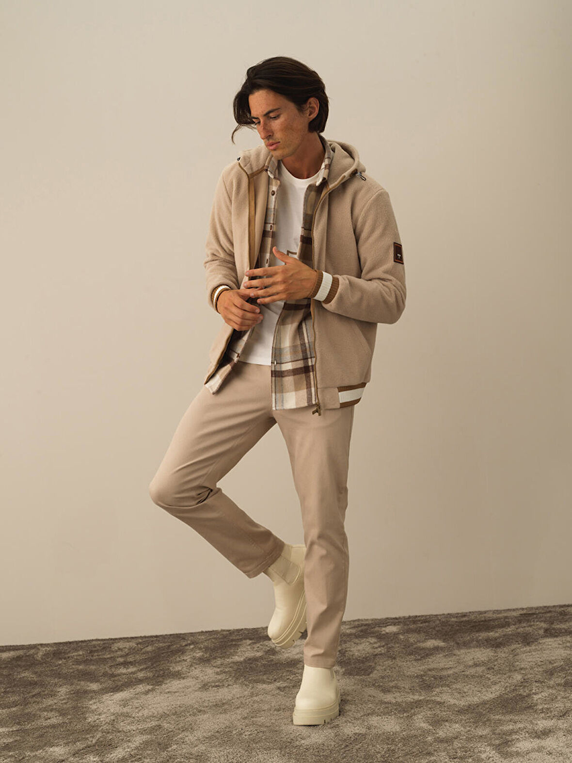 Xint Bej Pamuk Dokulu Regular Fit Sweatmont