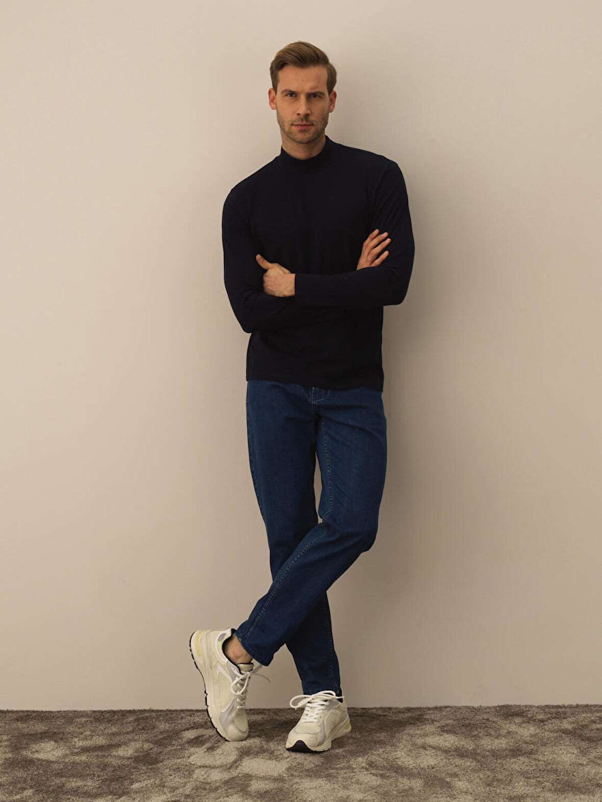 Xint Lacivert Modal Dokulu Slim Fit Uzun Kollu Tişört