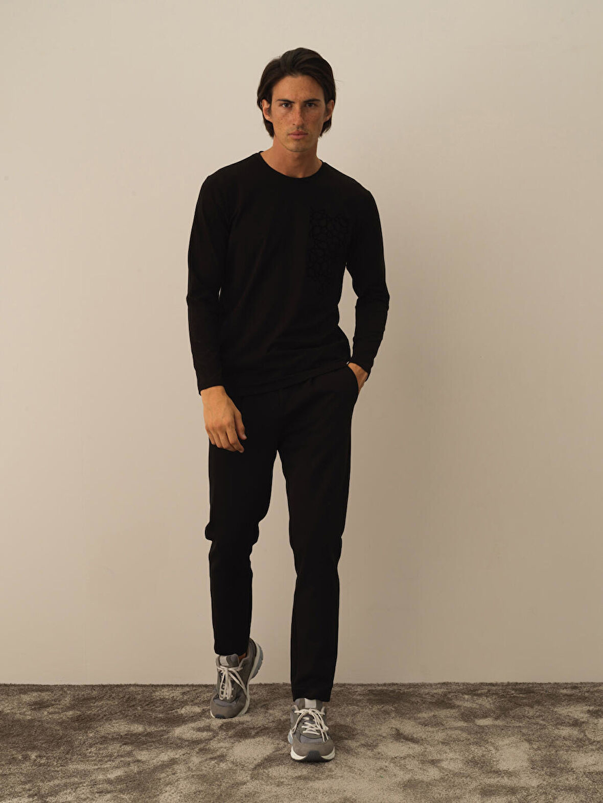 Xint Siyah Modal Dokulu Slim Fit Uzun Kollu Tişört