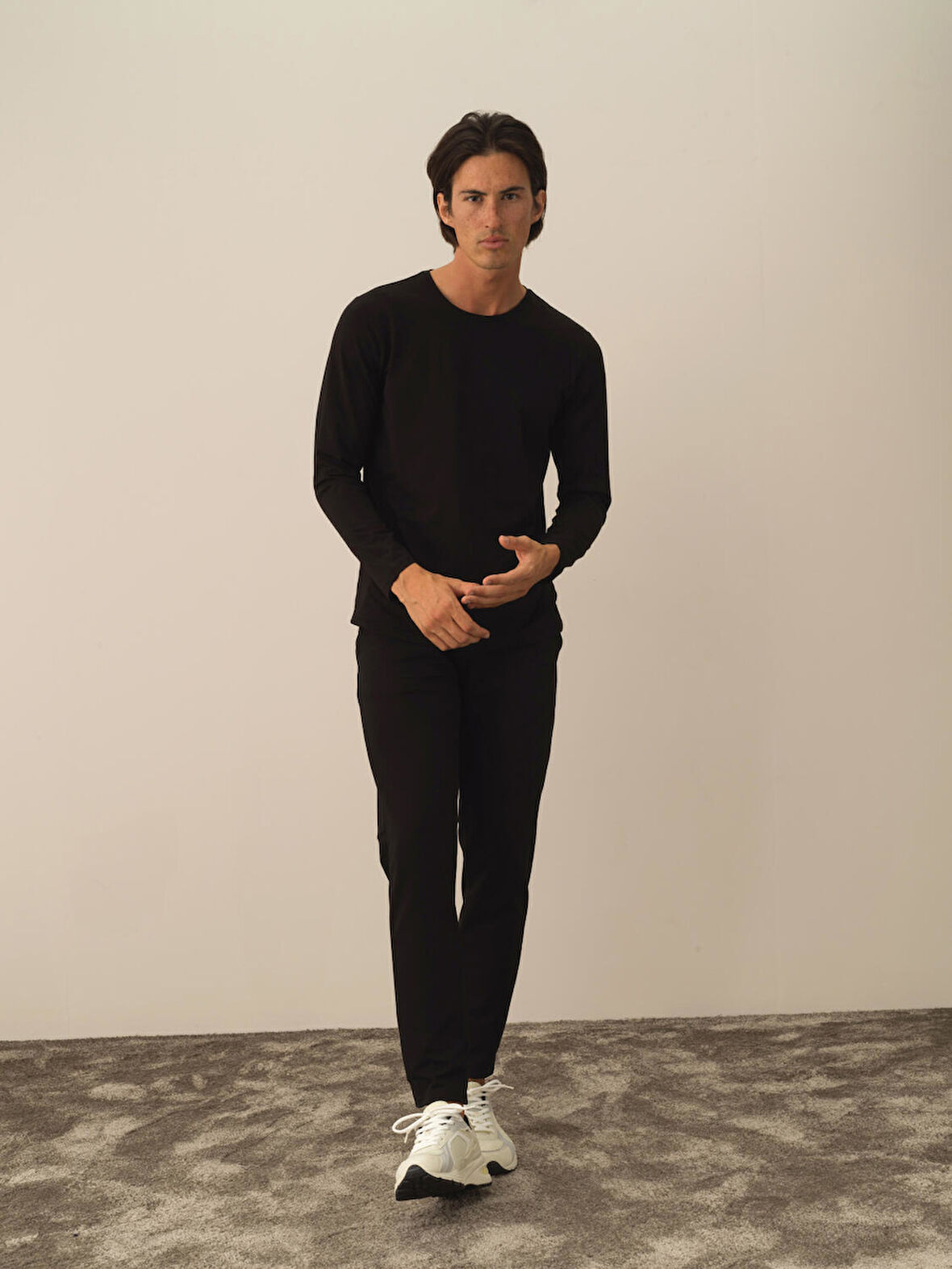 Xint Siyah Modal Dokulu Slim Fit Uzun Kollu Tişört