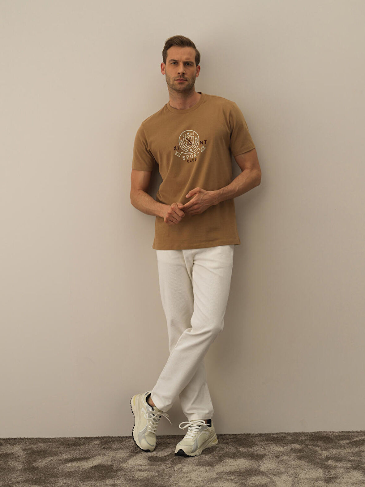 Xint Camel Pamuk Dokulu Regular Fit Tişört