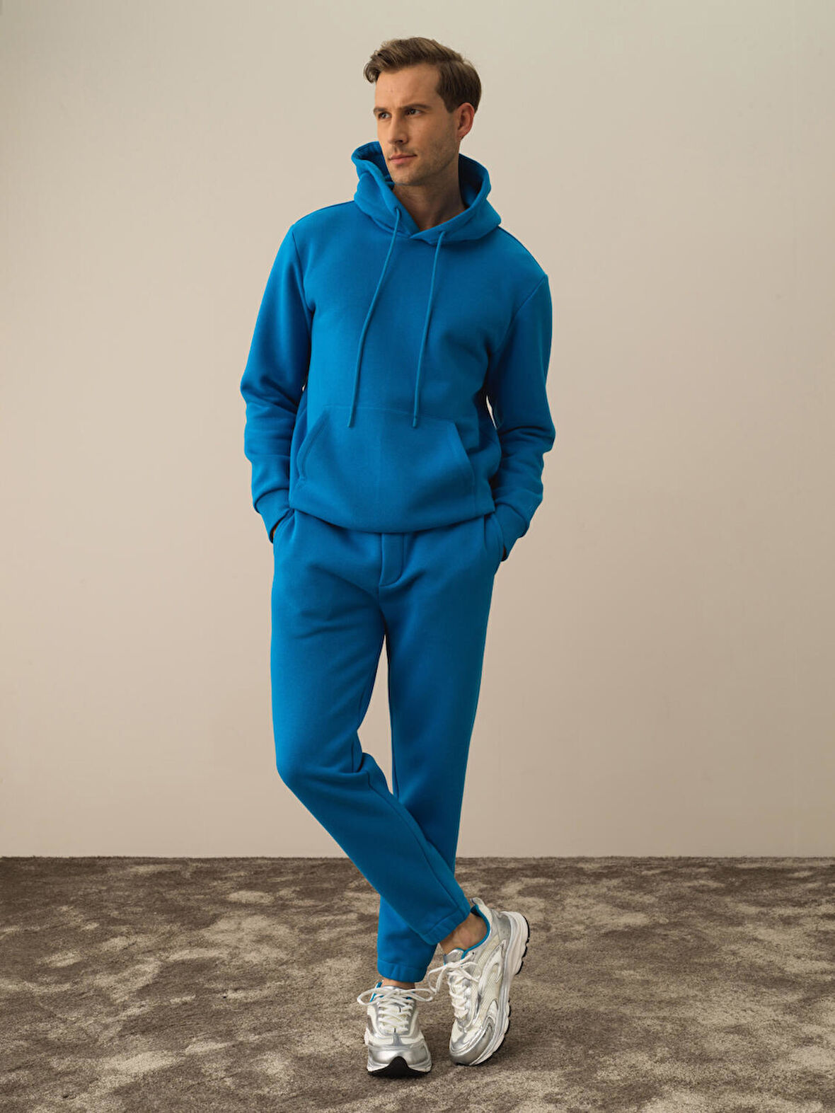 Xint Mavi Pamuk Dokulu Regular Fit Sweat Pantolon