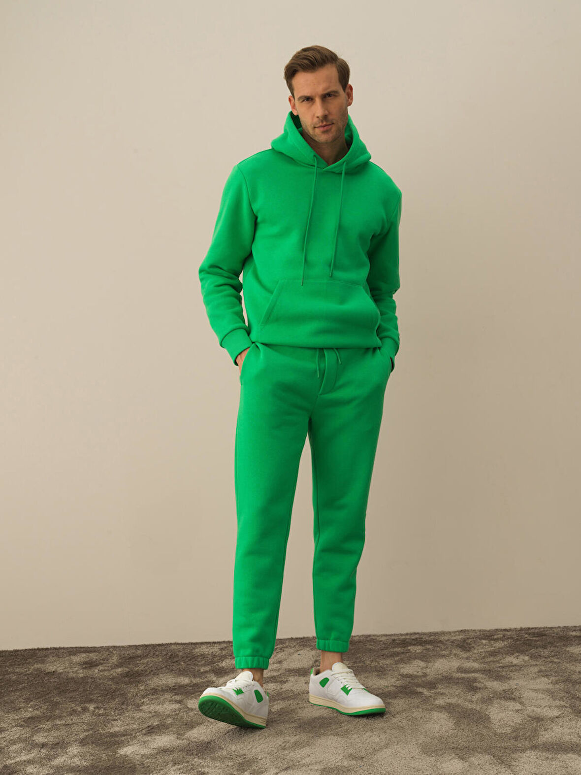 Xint Yeşil Pamuk Dokulu Regular Fit Sweat Pantolon