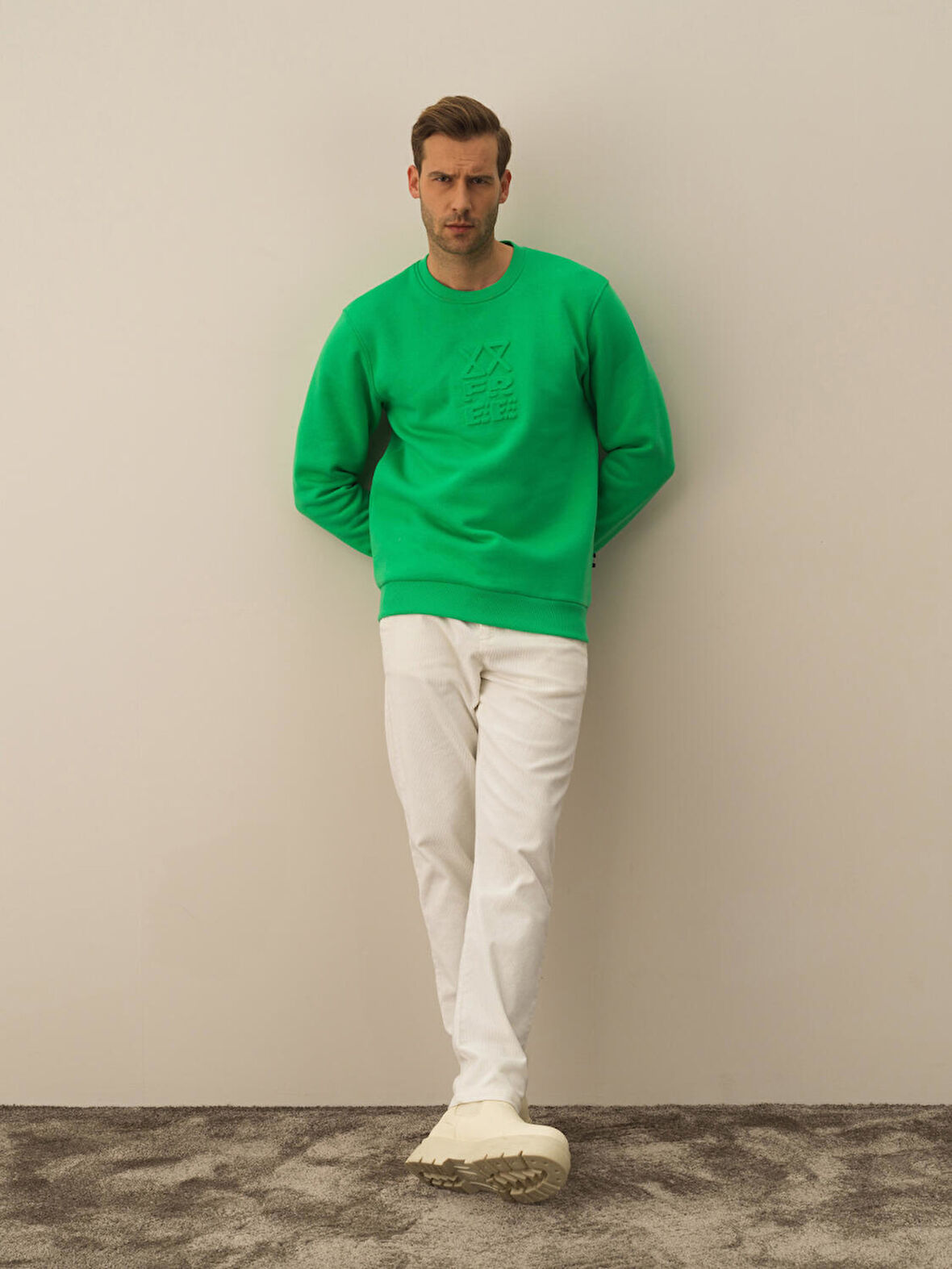 Xint Yeşil Pamuk Dokulu Regular Fit Sweatshirt