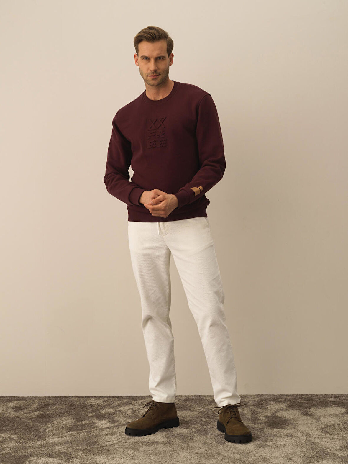 Xint Bordo Pamuk Dokulu Regular Fit Sweatshirt