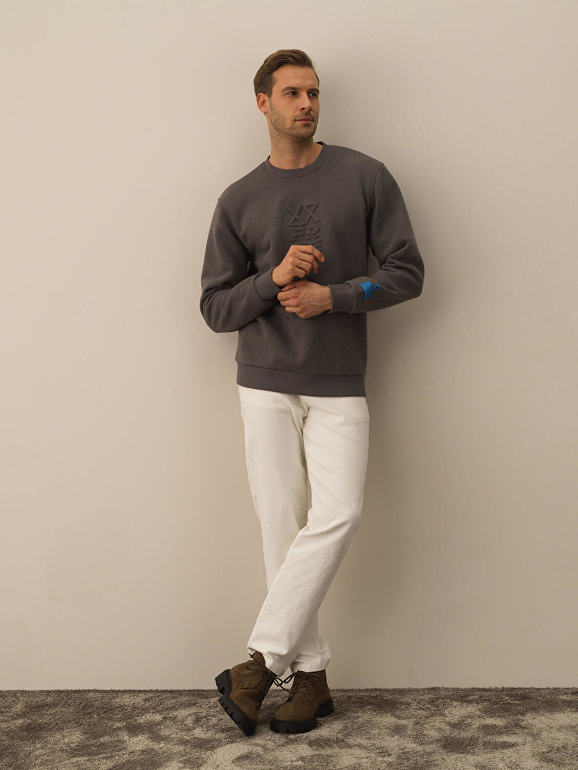 Xint Koyu Gri Dokulu Pamuk Dokulu Regular Fit Sweatshirt