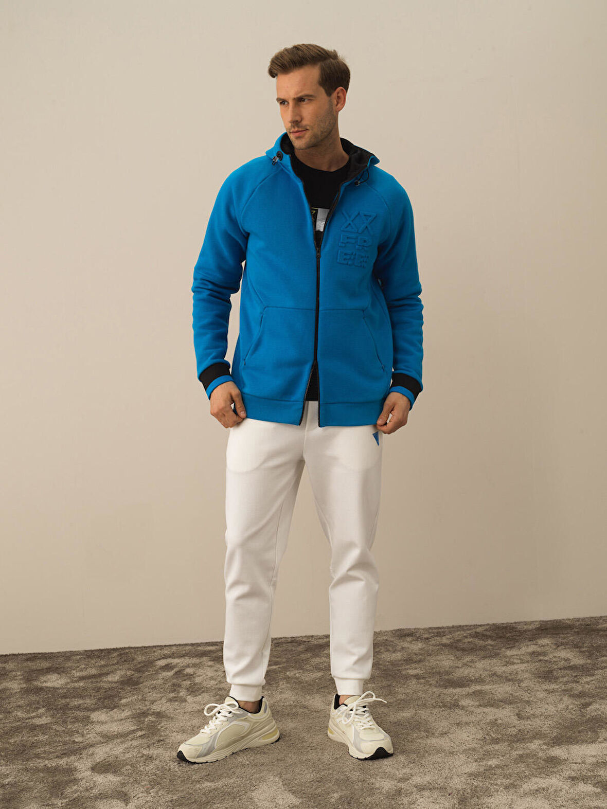 Xint Mavi Pamuk Dokulu Regular Fit Sweatmont
