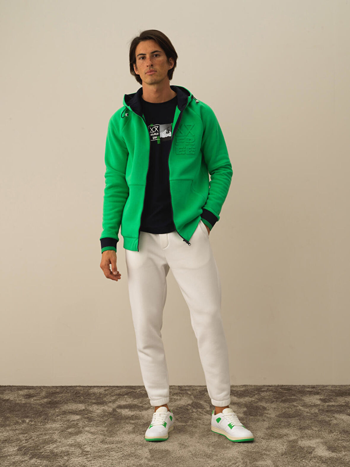 Xint Yeşil Pamuk Dokulu Regular Fit Sweatmont