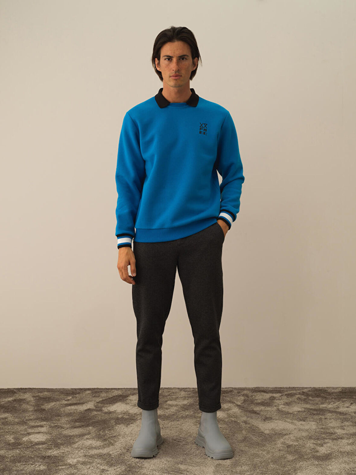 Xint Mavi Pamuk Dokulu Regular Fit Sweatshirt