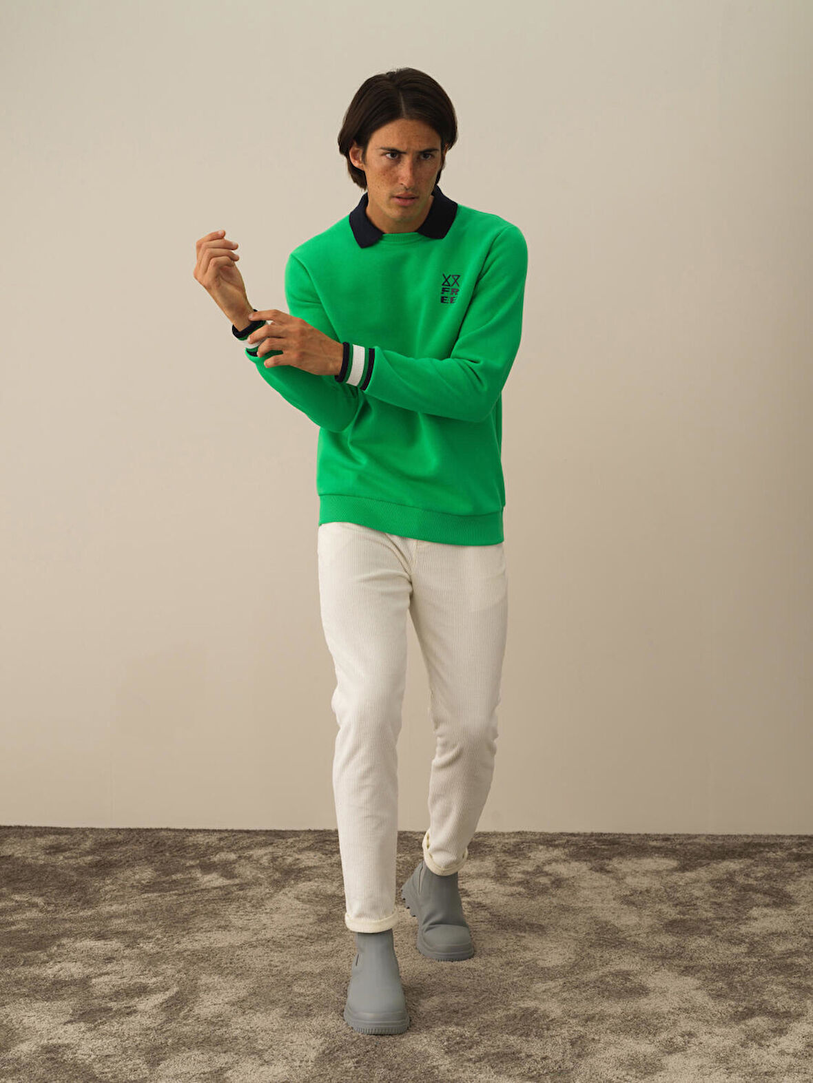 Xint Yeşil Pamuk Dokulu Regular Fit Sweatshirt