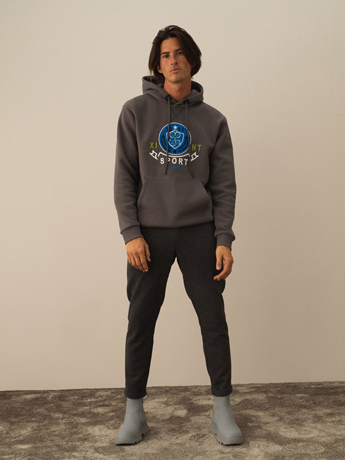 Xint Koyu Gri Pamuk Dokulu Regular Fit Sweatshirt