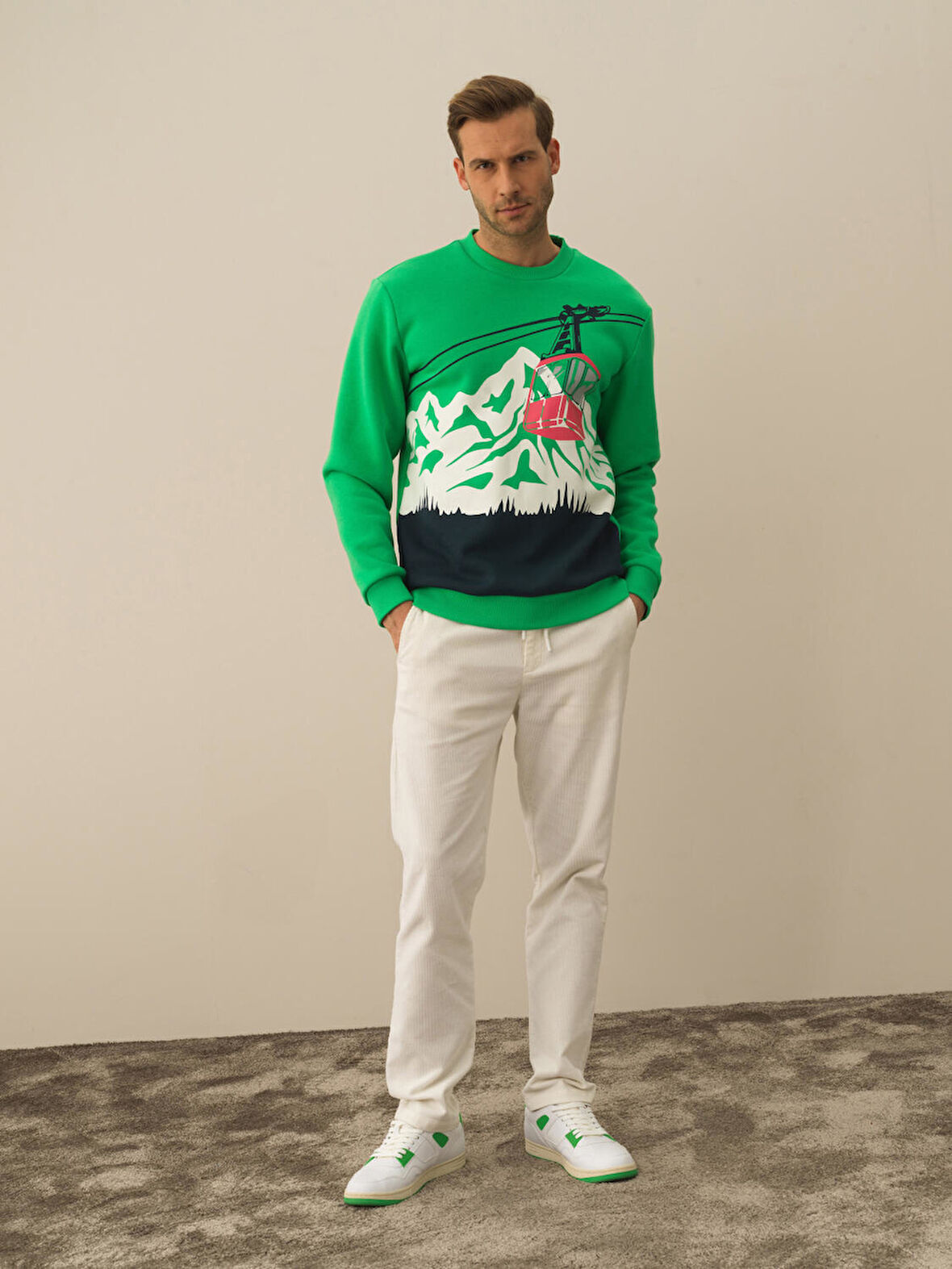 Xint Yeşil Pamuk Dokulu Regular Fit Sweatshirt