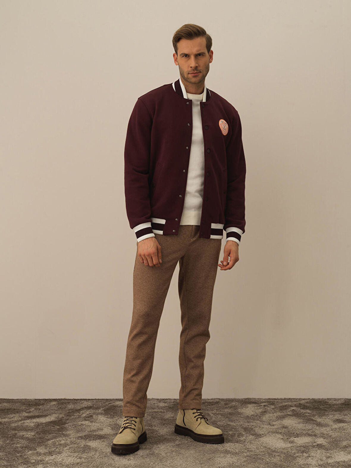 Xint Bordo Pamuk Dokulu Regular Fit Sweatmont