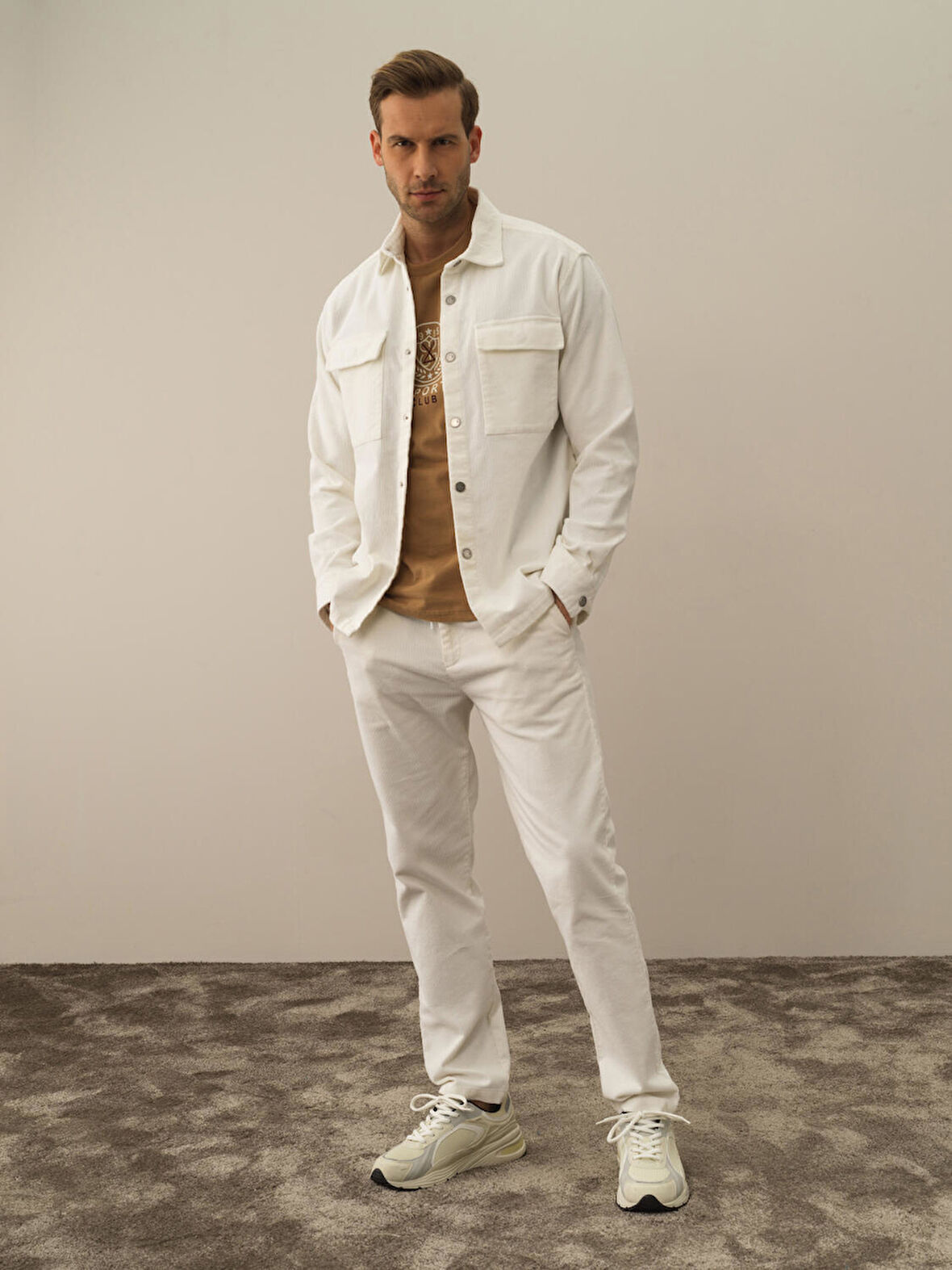 Xint Ekru Pamuk Dokulu Regular Fit Gömlek Ceket