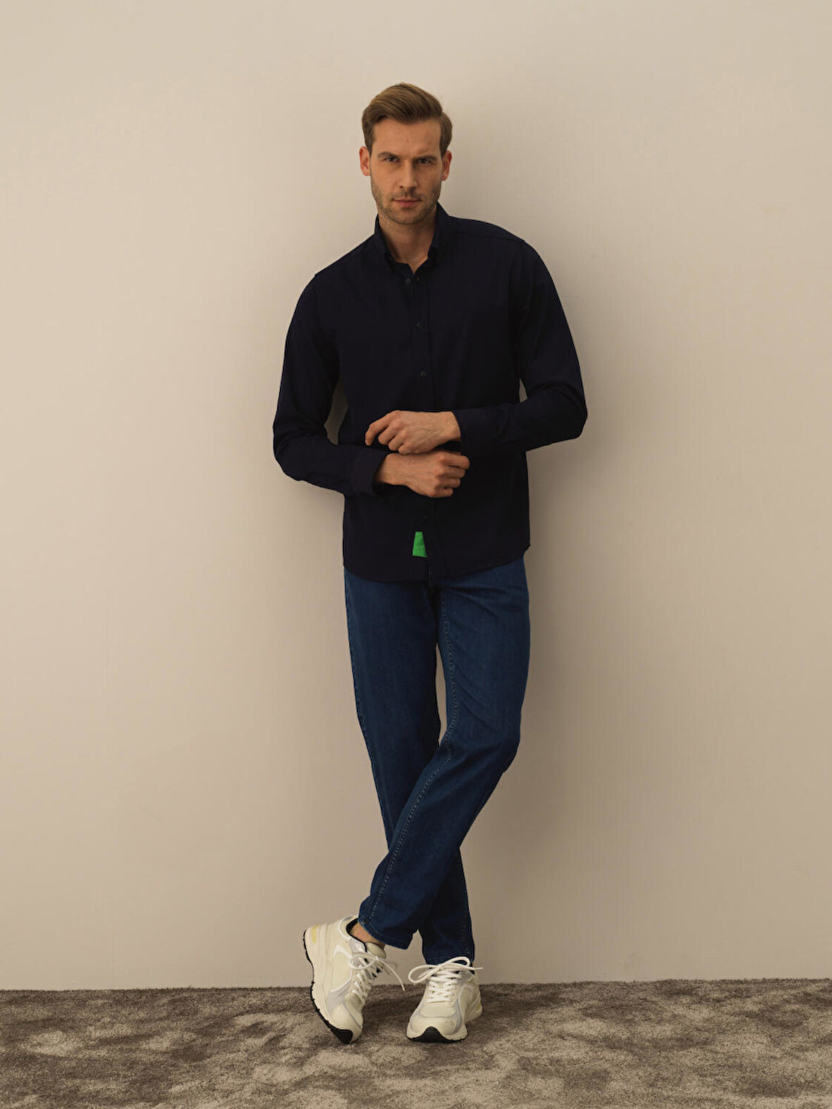 Xint Lacivert Pamuk Dokulu Regular Fit Gömlek