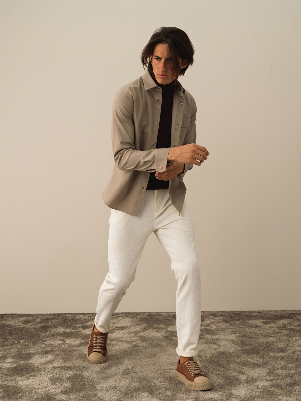 Xint Bej Pamuk Dokulu Regular Fit Gömlek