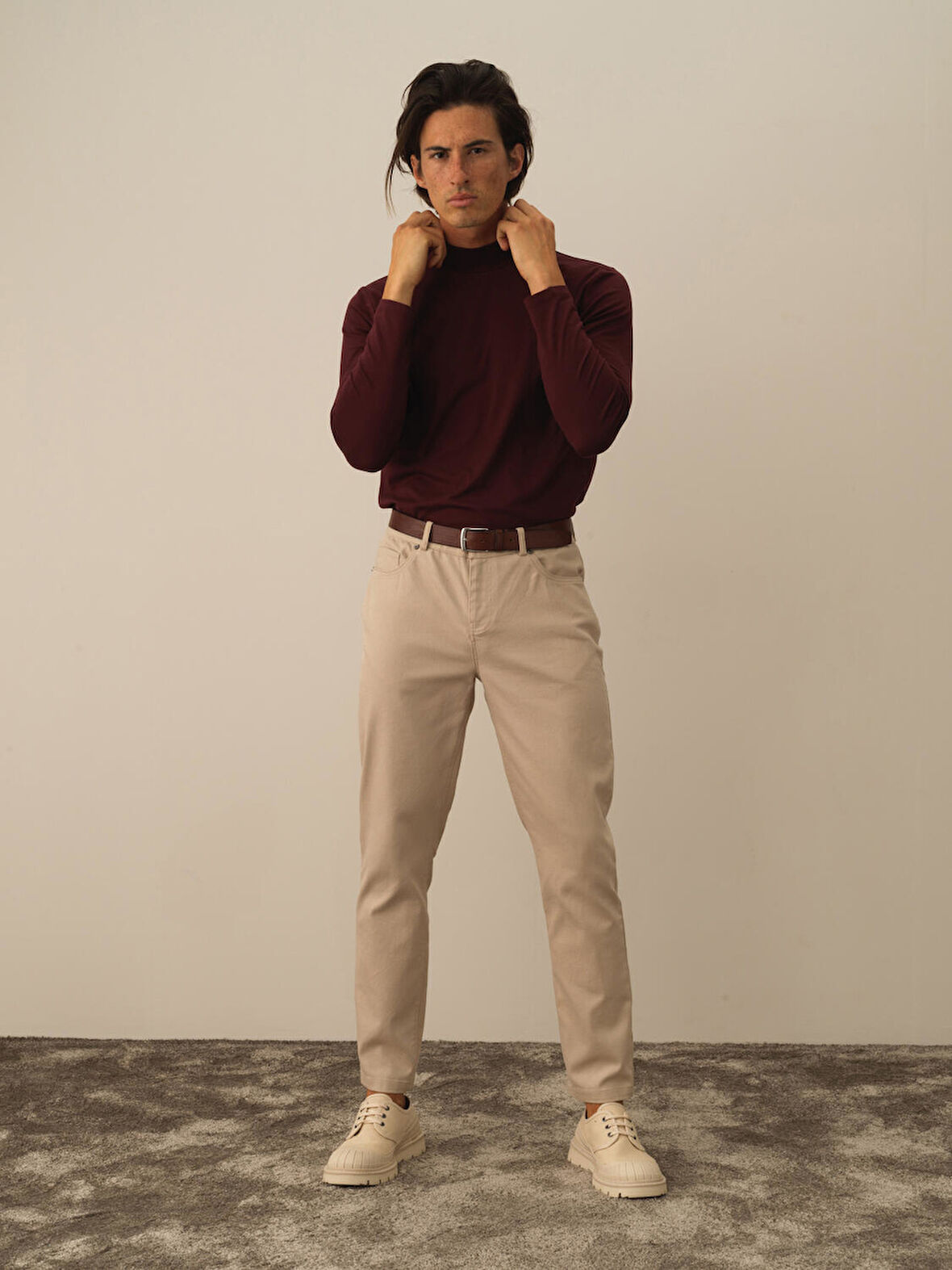 Xint Bej Pamuk Dokulu Slim Fit Pantolon