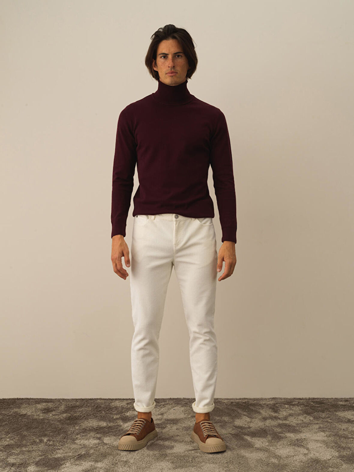 Xint Ekru Pamuk Dokulu Regular Fit Pantolon