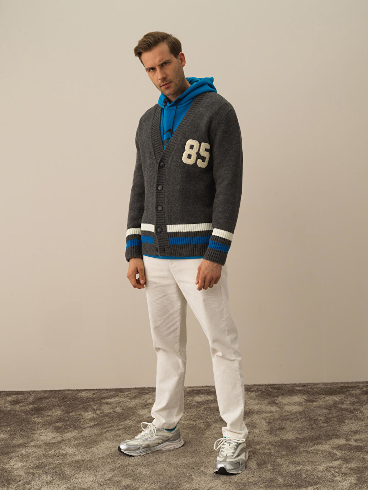 Xint Koyu Gri Dokulu Lüks Pamuk Dokulu Regular Fit Hırka