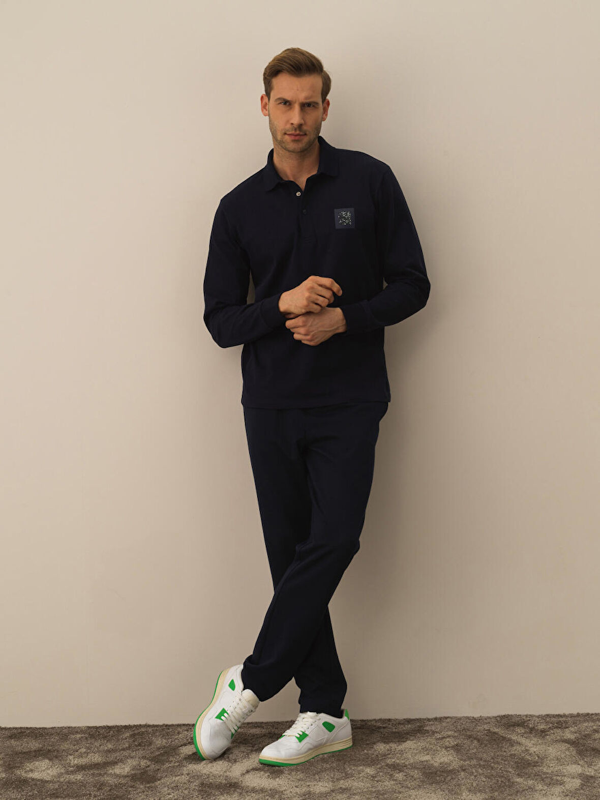 Xint Lacivert Pamuk Dokulu Regular Fit Uzun Kollu Tişört