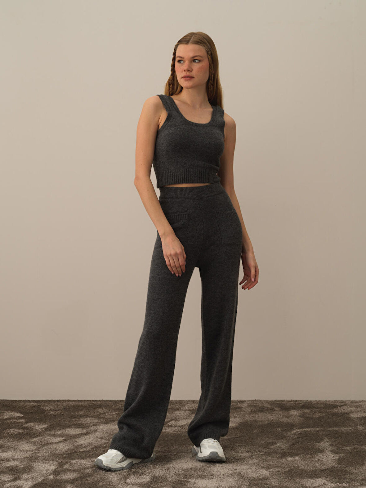 Xint Koyu Gri Lüks Pamuk Dokulu Regular Fit Pantolon