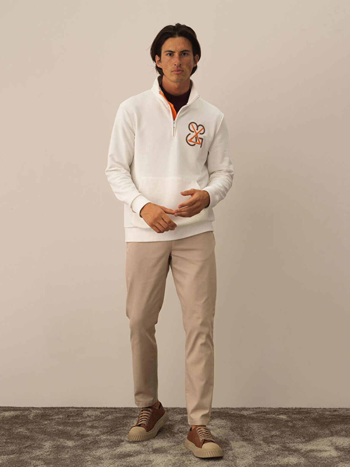 Xint Ekru Pamuk Dokulu Regular Fit Sweatshirt