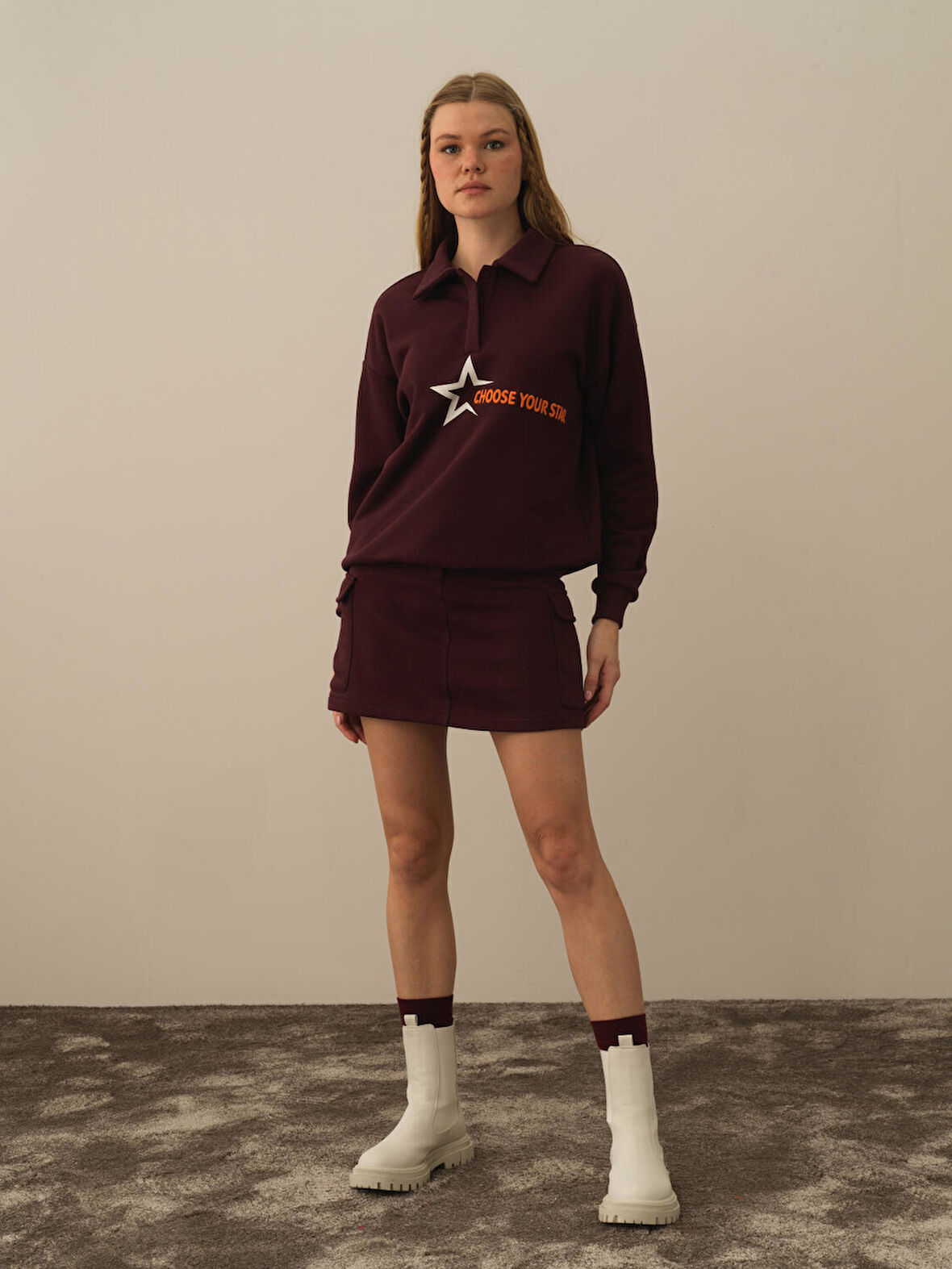 Xint Bordo Pamuk Dokulu Regular Fit Etek