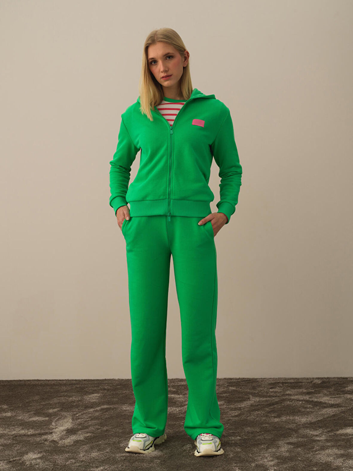 Xint Yeşil Pamuk Dokulu Oversize Sweatmont