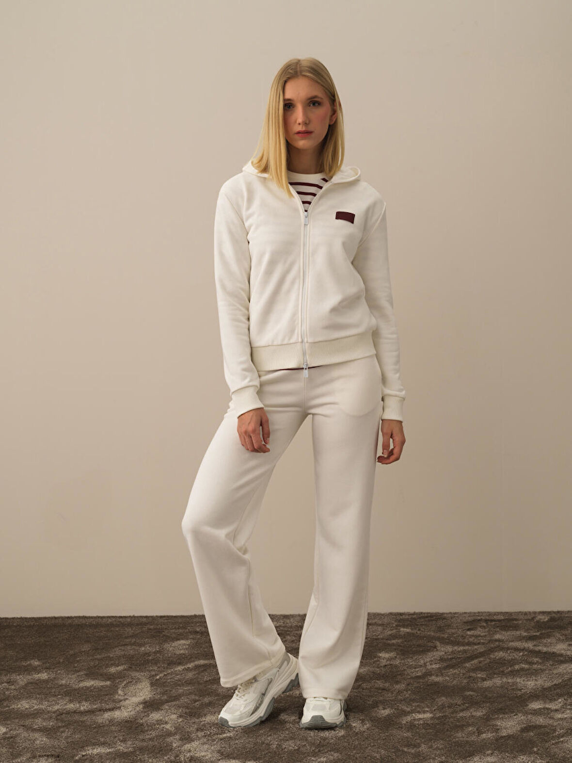 Xint Ekru Pamuk Dokulu Oversize Sweatmont