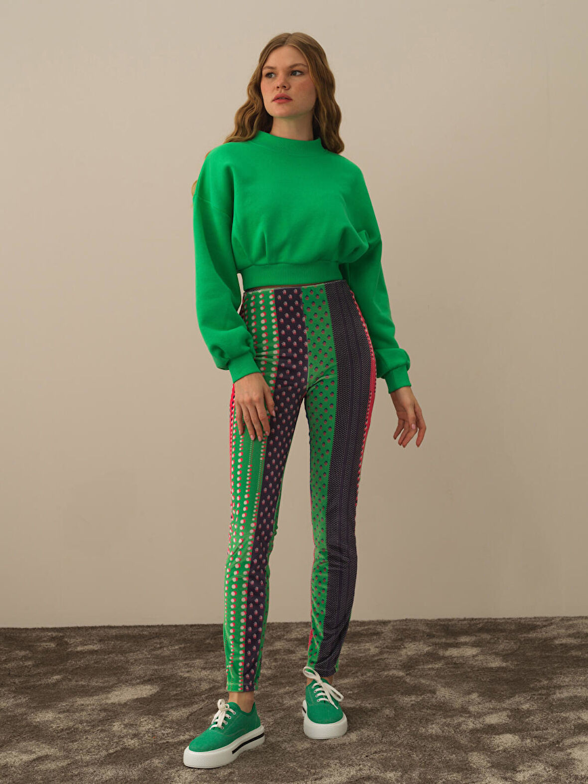 Xint Yeşil Pamuk Dokulu Regular Fit Sweatshirt