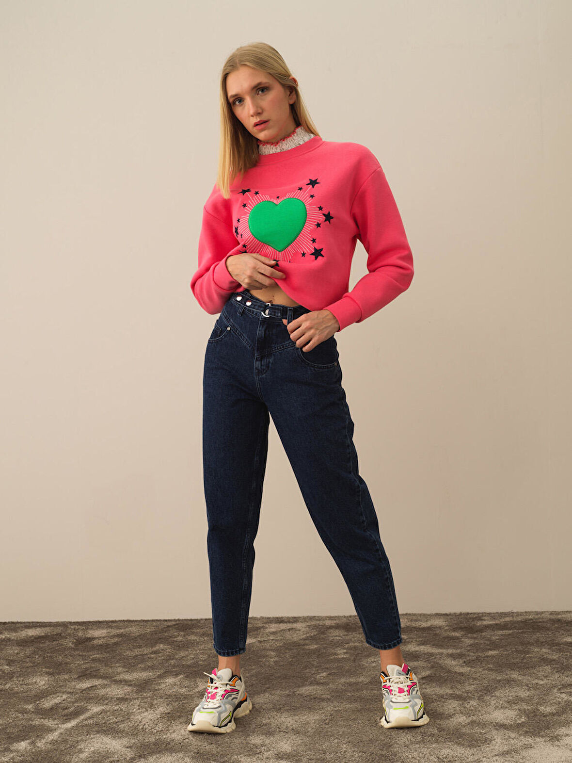 Xint Mavi Pamuk Dokulu Oversize Pantolon