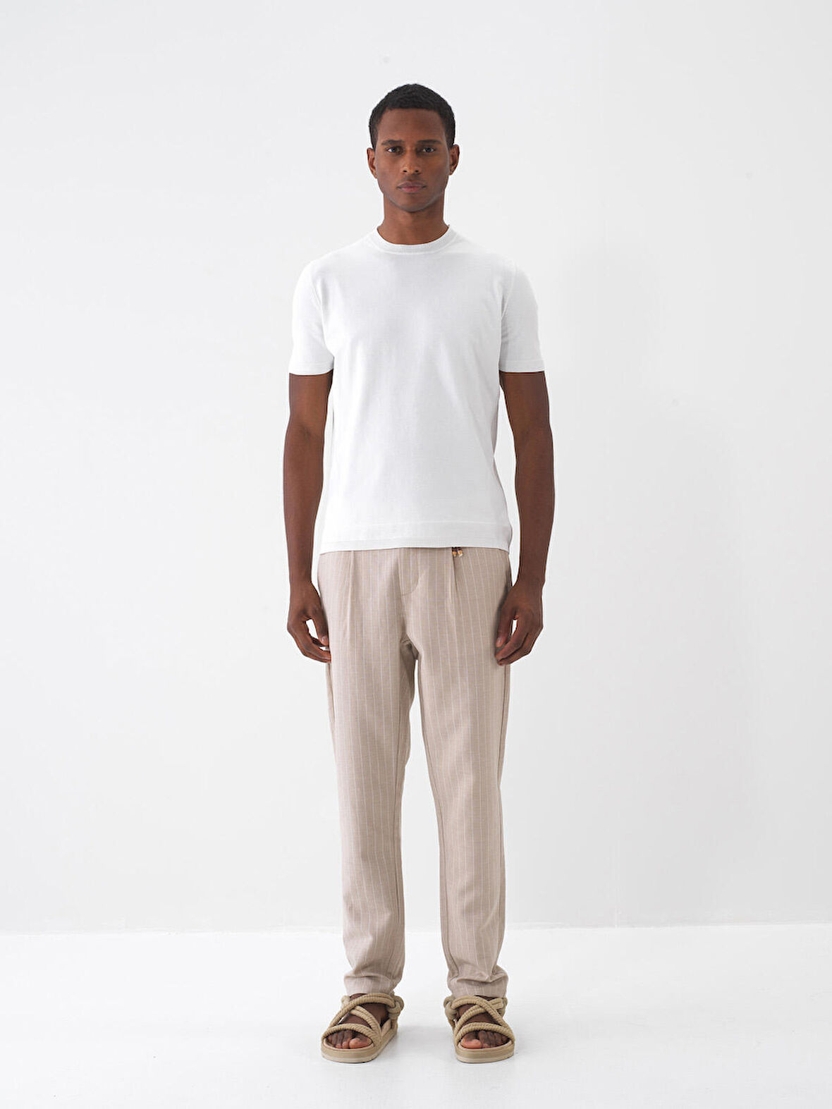 Taş Rengi Slim Fit Keten Jogger Pantolon