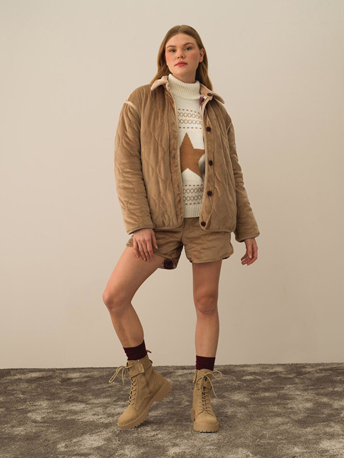 Xint Camel Esnek Dokulu Oversize Mont