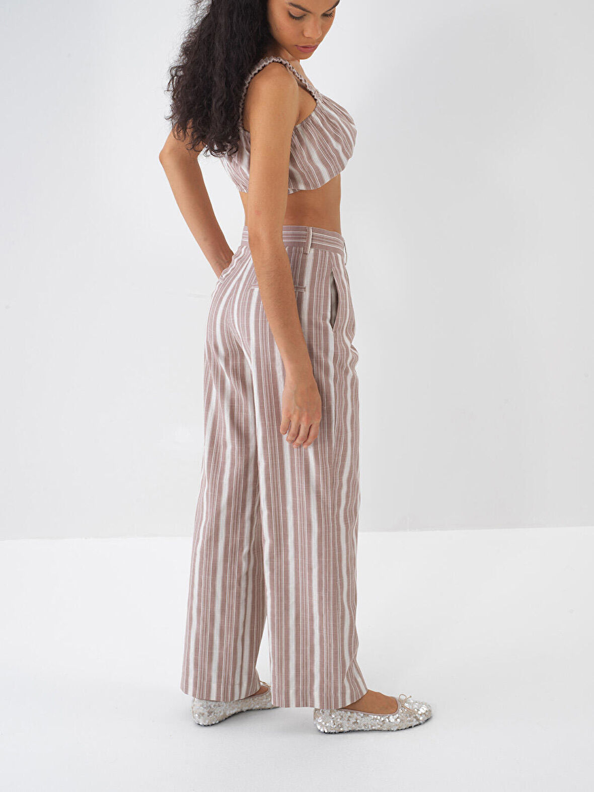 Taş Rengi Regular Fit Keten Pantolon
