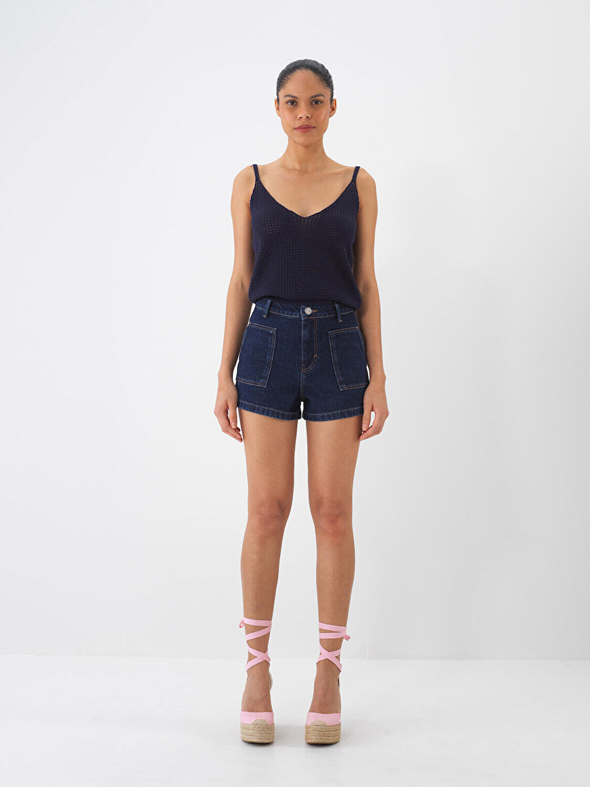 Lacivert Regular Fit Pamuklu Denim Şort
